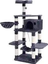 Bol.com Hoppa! Multi-Level Kattenboom met Voerbak - Sisal - Rookgrijs - 56 x 51 x 164 cm (L x D x H) aanbieding