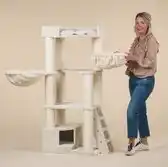 Bol.com RHRQuality Corner Coon Krabpaal Voor Grote Katten - 60 x 56 x 151 cm - Crème aanbieding