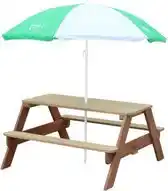 Bol.com AXI Nick Picknicktafel in Bruin met Parasol in Groen/Wit - Picknick tafel voor kinderen van FSC hout aanbieding