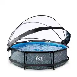 Bol.com EXIT Stone zwembad ø300x76cm met filterpomp en overkapping - grijs aanbieding