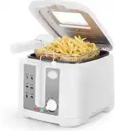 Bol.com Aigostar Indra - Frituurpan - Friteuse - 2.5L - met Kijkvenster - 1650W - Koude zone - wit aanbieding