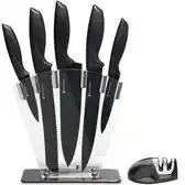 Bol.com KitchenBrothers Messenset - BPA en PFAS Vrij - Messenblok - 7-Delig - met Messenslijper - Zwart aanbieding