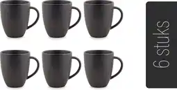 Bol.com vtwonen - Basic - Set van 6 - Mokken met Oor - Zwart - Porselein - 275ml aanbieding