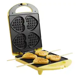 Bol.com Bestron Wafelijzer - DSW271 - 1400W - 4 mini hartvormige wafels - incl. 20 houten stokjes - Geel aanbieding