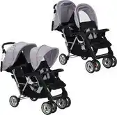 Bol.com vidaXL - Kinderwagen - dubbel - staal - grijs - en - zwart aanbieding