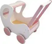 Bol.com Playwood - Houten Poppenwagen wit / roze klassiek met kap aanbieding