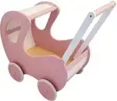 Bol.com Playwood - Houten Poppenwagen roze / wit klassiek met kap aanbieding