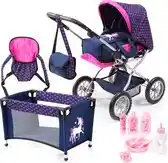 Bol.com Bayer Design - Combi Poppenwagen Grande Mega Set - Blauw met eenhoorn aanbieding