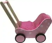 Bol.com Simply For Kids Houten Poppenwagen - Roze met stippen - 50 cm loophoogte aanbieding