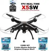 Bol.com Syma X5SW Drone Quadcopter WiFi FPV Met 2K Camera zwart + 2 pack Batterijen aanbieding