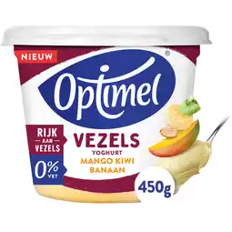 Jumbo Optimel Vezels Yoghurt Mango Kiwi Banaan 0% Vet 450 g aanbieding