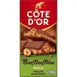 Jumbo Côte d'Or BonBonBloc Chocoladereep Melk Praliné Hazelnoot 200g aanbieding