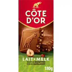 Jumbo Cote D'or Original Melk Stukjes Hazelnoot Chocoladetablet 180g aanbieding