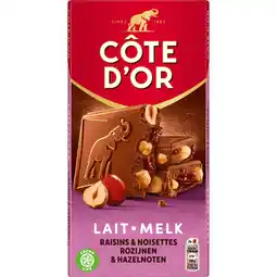 Jumbo Cote D'or Melkchocolade met Noten en Rozijnen Tablet 180g aanbieding