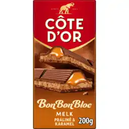 Jumbo Côte d'Or BonBonBloc Chocoladereep Melk Praliné & Karamel 200g aanbieding