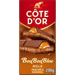 Jumbo Côte d'Or BonBonBloc Chocoladereep Melk Praliné & Karamel 200g aanbieding