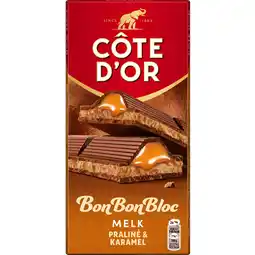 Jumbo Côte d'Or BonBonBloc Chocoladereep Melk Praliné & Karamel 200g aanbieding