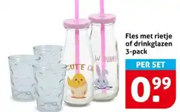 Hoogvliet Fles met rietje of drinkglazen aanbieding