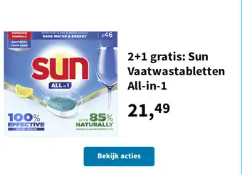 Plein.nl 2+1 gratis: Sun Vaatwastabletten All-in-1 aanbieding