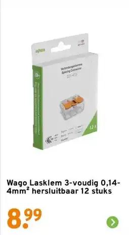 GAMMA Wago Lasklem 3-voudig 0,14-4mm² hersluitbaar 12 stuks aanbieding