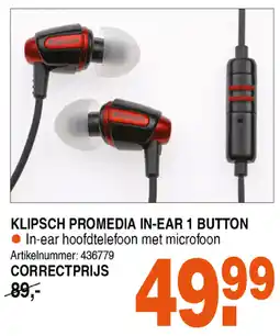 Correct Klipsch promedia in-ear 1 button aanbieding