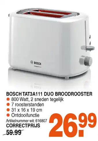 Correct Bosch tat3a111 duo broodrooster aanbieding