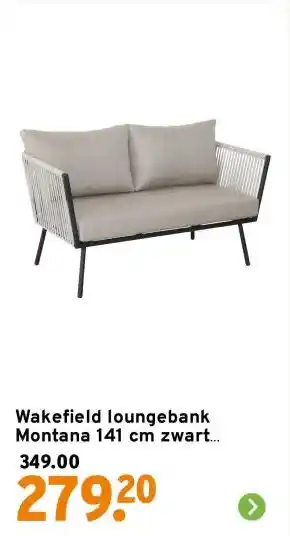 GAMMA Wakefield loungebank Montana 141 cm zwart metaal aanbieding