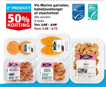 Hoogvliet Vis Marine garnalen, kabeljauwburger of visschnitzel aanbieding