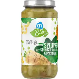 Albert Heijn AH Biologisch Speltpasta spinazie a la creme 12m+ aanbieding