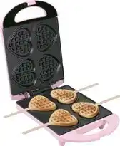 Bol.com Bestron Wafelijzer - DSW271P - 1400W - 4 mini hartvormige wafels - Incl.20 houten stokjes - Roze aanbieding