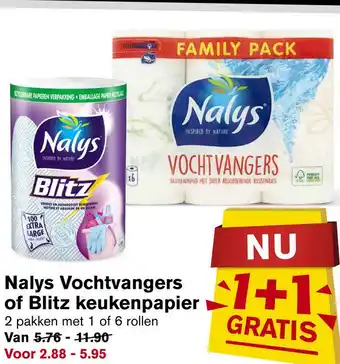 Hoogvliet Nalys Vochtvangers of Blitz keukenpapier aanbieding