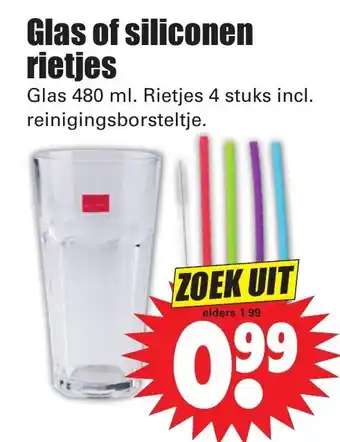 Dirk Glas 480ml of siliconen rietjes 4st aanbieding