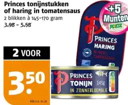 Poiesz Princes tonijnstukken of haring in tomatensaus aanbieding