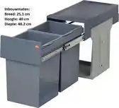 Bol.com Hailo Tandem - Inbouw Prullenbak - 30 Liter Inhoud - Met 2 Compartimenten - Grijs aanbieding