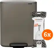Coolblue Brabantia Bo Pedal Bin 60 Liter Platinum + Vuilniszakken (120 stuks) aanbieding