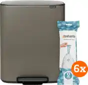 Coolblue Brabantia Bo Pedal Bin 2 x 30 Liter Platinum + Vuilniszakken (120 stuks) aanbieding