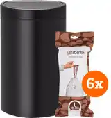 Coolblue Brabantia Touch Bin 40 Liter Matt Black + Vuilniszakken (120 stuks) aanbieding