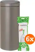 Coolblue Brabantia Touch Bin 30 Liter Platinum + Vuilniszakken (120 stuks) aanbieding
