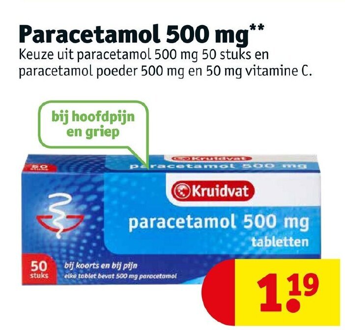 Paracetamol 500 mg aanbieding bij Kruidvat