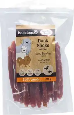 Intratuin Beeztees natuurlijke snack eend met vis staafjes 200 g aanbieding