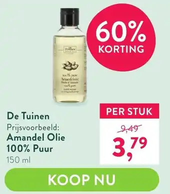 Holland & Barrett De Tuinen Amandel Olie 100% Puur 150 ml aanbieding