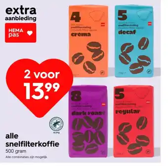 HEMA Alle snelfilterkoffie aanbieding