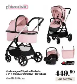 Van Asten BabySuperstore Kinderwagen Chipolino Marbella 3-in-1 Pink Marshmallow + Isofixbase aanbieding