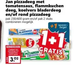 Coop Jan pizzadeeg met tomatensaus, flammkuchen deeg, koelvers bladerdeeg en/of rond pizzadeeg aanbieding