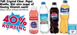 Boon`s Markt 7UP. Crystal Clear, Pepsi, Rivella. Sisi zero sugar of Sourcy Vitamin water aanbieding