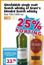 Boon`s Markt Glenfiddich single malt Scotch whisky of Grant's blended Scotch whisky aanbieding