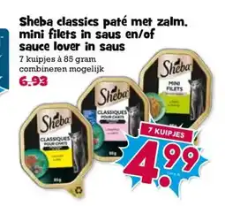 Boon`s Markt Sheba classics paté met zalm, mini filets in saus en/of sauce lover in saus aanbieding