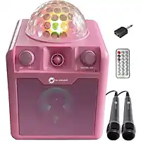 Bol.com N-GEAR Disco Block 410 - Bluetooth Speaker - Karaoke Set - Party Box met 2 Microfoons - Roze aanbieding