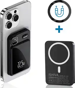 Bol.com ISHIVA MagSafe Powerbank 5000 mAh - Powerbank USB-C - Snellader 22.5W - 2 jaar Garantie - Zwart aanbieding