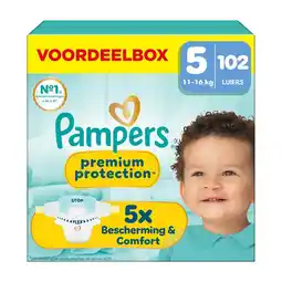 Etos Pampers Premium Protection Voordeelbox Luiers Maat 5 11-16 KG 102 stuks + 10 Pack Billendoekjes aanbieding